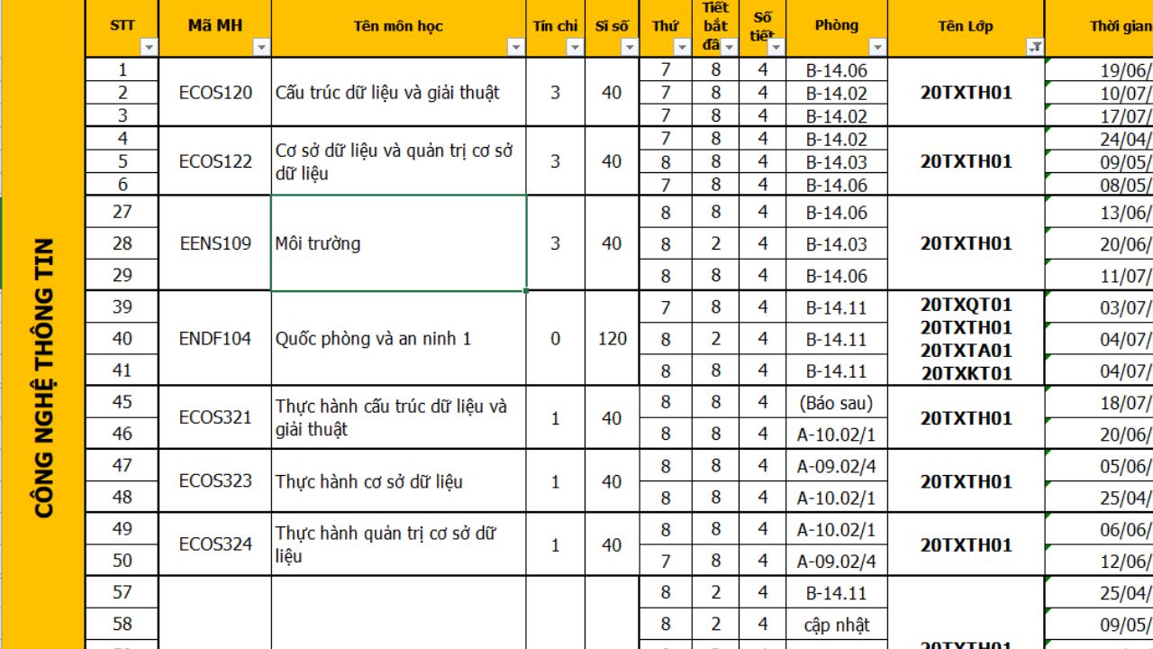 Lên thời khóa biểu về môn học và thời gian trước khi đăng ký học phần